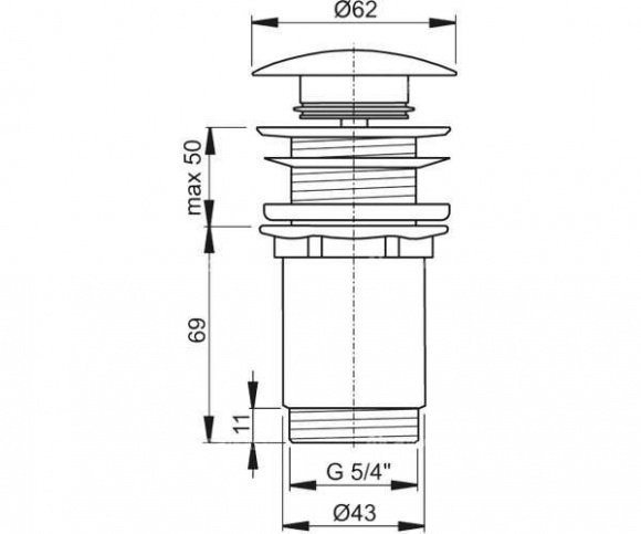 Донный клапан для умывальника Alcaplast цельнометаллический (A395)