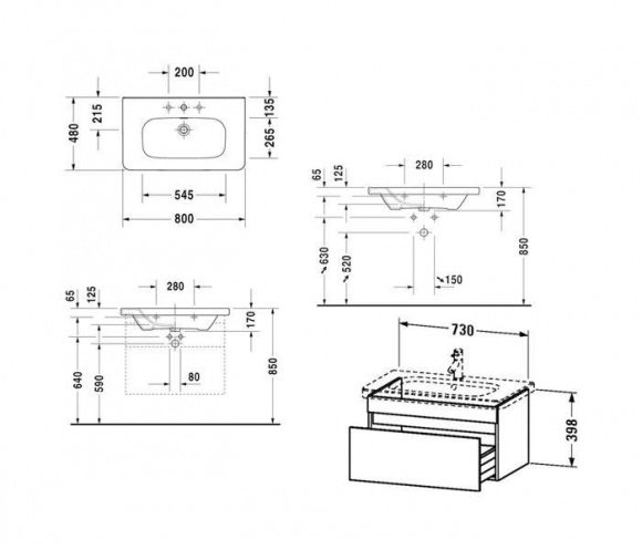 Умывальник с тумбой Duravit DuraStyle темный каштан (DS006105353)