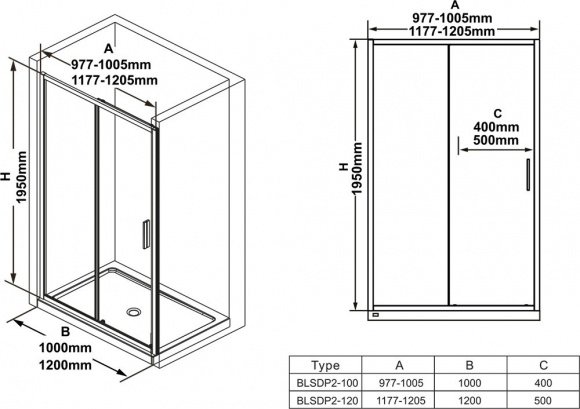 Душевые двери  Ravak Blix Slim BLSDP2-120 пол.алюминий transparent