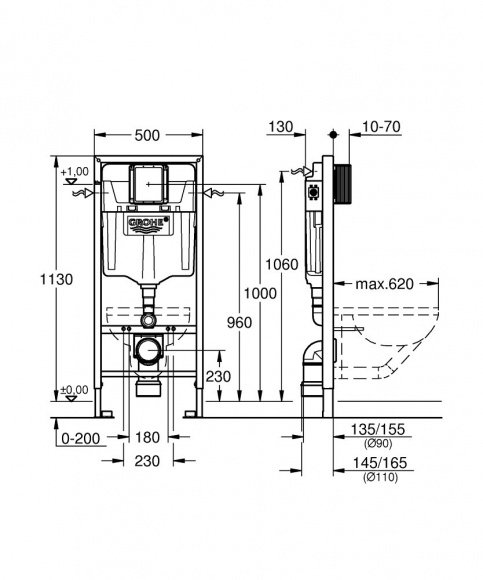 Инсталляция для унитаза Grohe Rapid SL монтажная высота 1,13 м (38528001)