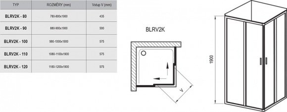 Элемент душевого уголка Ravak Blix 90 см BLRV2K-90 сатин+grafit