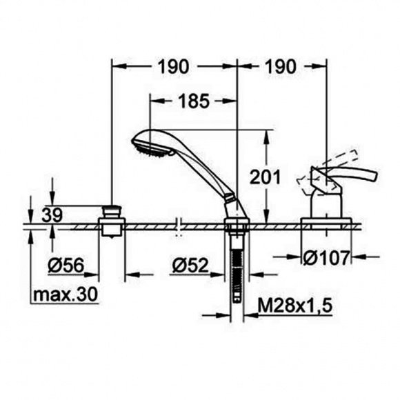 Смеситель для ванны Grohe Tenso хром (19154000)