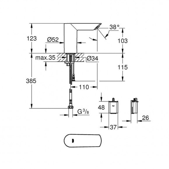 Смеситель для умывальника Grohe Bau Cosmopolitan E инфракрасный без смешивания  (36452000)