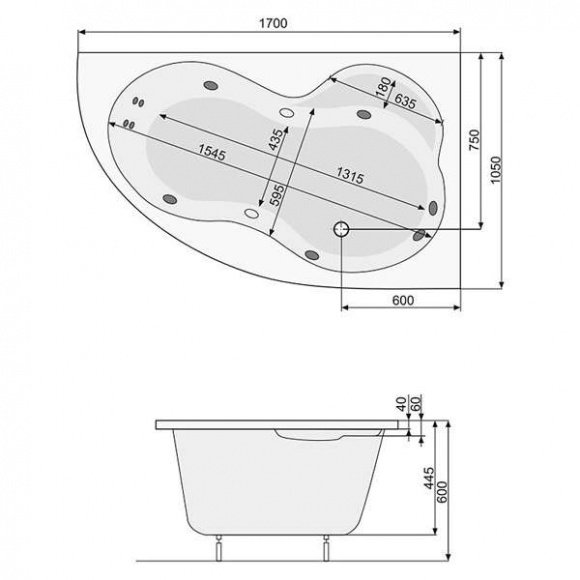 Ванна акриловая Pool Spa Mistral 170x105 асимметричная правая + ножки (PWA4T10ZN000000)