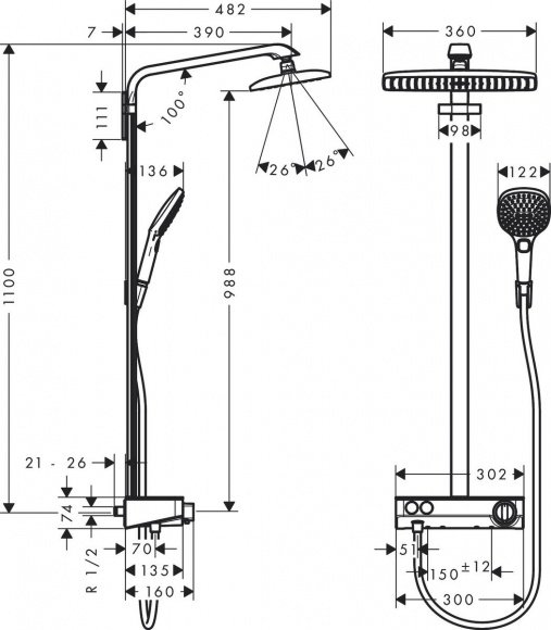 Душевая система Hansgrohe Raindance Select E 360 Showerpipe (27288000)