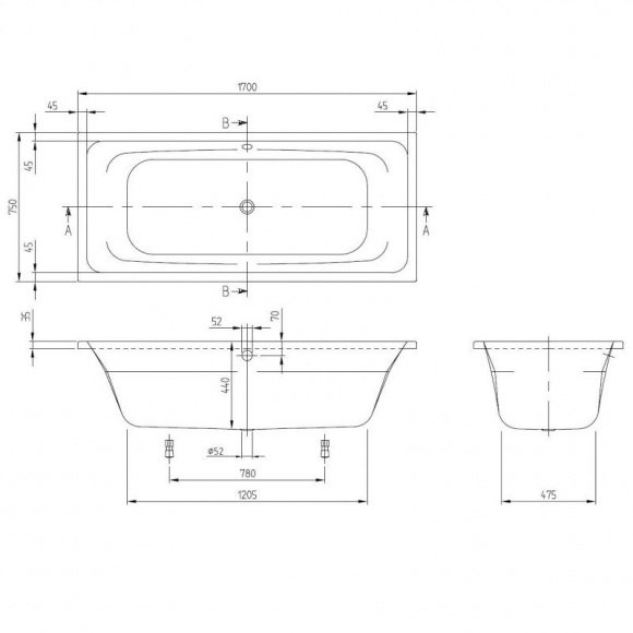 Ванна акриловая Villeroy&Boch Targa Style 170x75 прямоугольная (UBA170FRA2V-01)