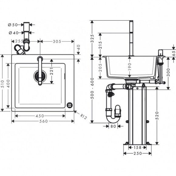 Кухонный комплект мойка со смесителем Hansgrohe C51-F450-06 (43217000)