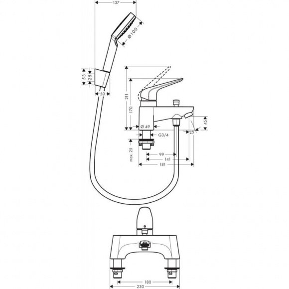 Смеситель для ванны Hansgrohe Novus (71044000)