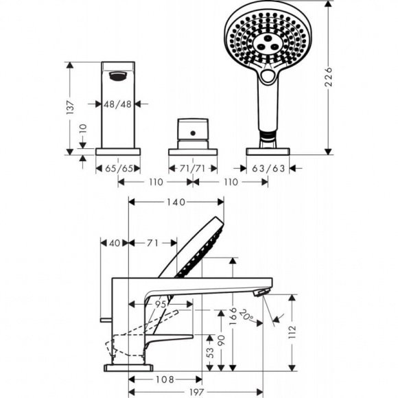 Смеситель для ванны Hansgrohe Metropol на 3 отверстия (74551000)