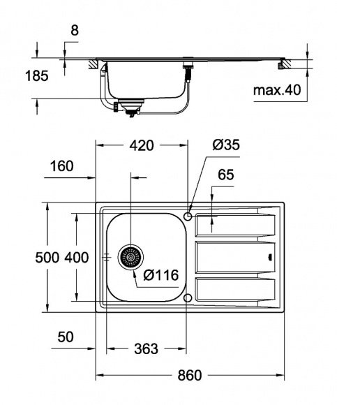 Кухонная мойка из нержавеющей стали Grohe K400 матовая (31566SD0)