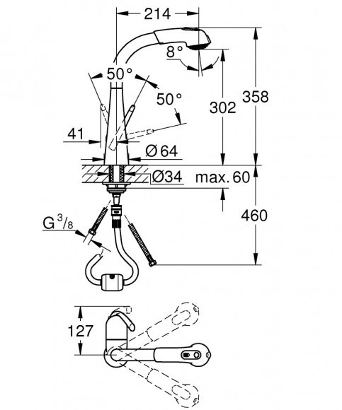 Смеситель кухонный Grohe Zedra выдвижной излив нержавеющая сталь (32553SD0)