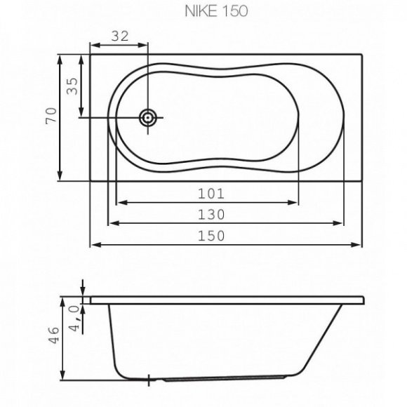 Ванна акриловая Cersanit Nike 150x70 прямоугольная (AZBR1000060031)