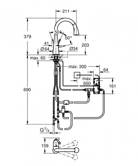 Смеситель кухонный Grohe Zedra Touch с выдвижным изливом (30219001)