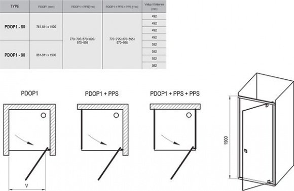 Душевые двери Ravak Pivot PDOP1-90 черный transparent