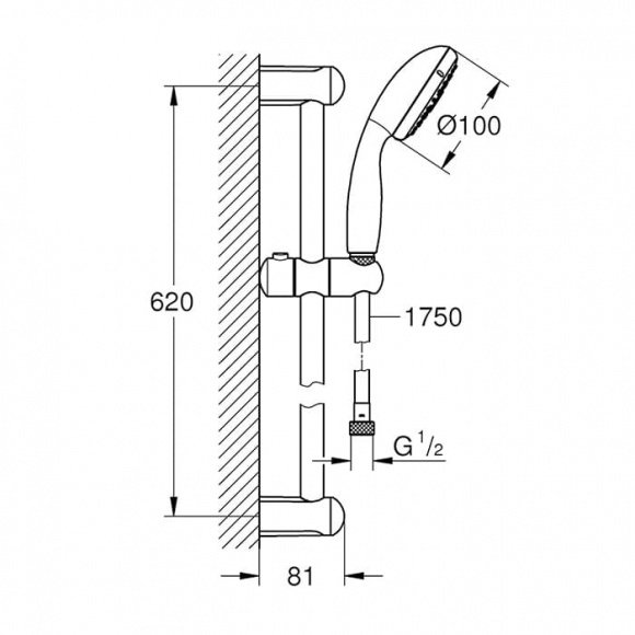 Душевой гарнитур Grohe Tempesta Trio штанга 62 см (27644000)