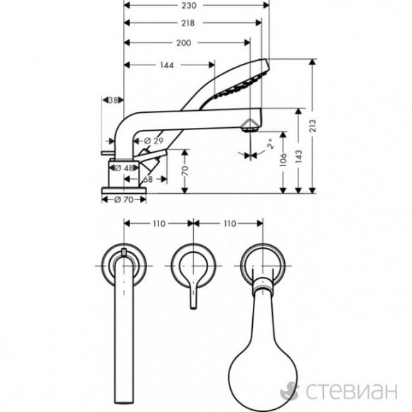 Смеситель для ванны Hansgrohe Talis S на 3 отверстия (72416000)