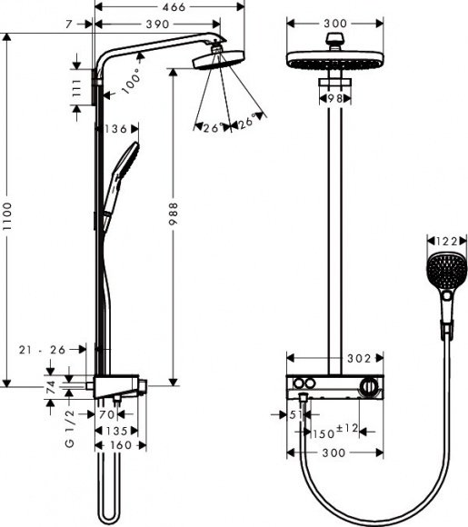 Душевая система Hansgrohe Raindance Select E 300 2jet Showerpipe (27126400)