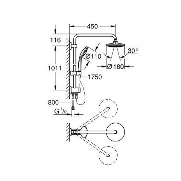 Душевая система Grohe Euphoria с переключателем для настенного монтажа (27421001)