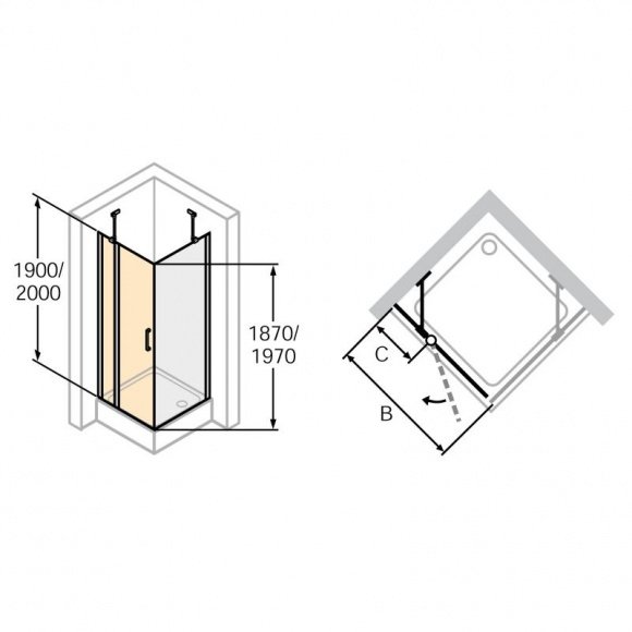 Душевые двери Huppe Classics 2 100 см H2000 с неподвижным сегментом для боковой стенки (C23106..069.321)