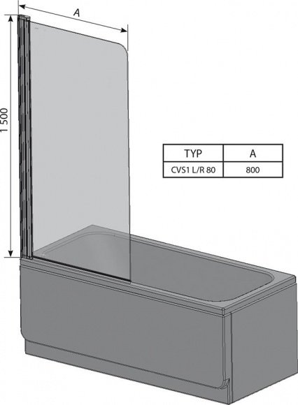 Шторка для ванны Ravak CVS1-80 transparent белый правосторонняя