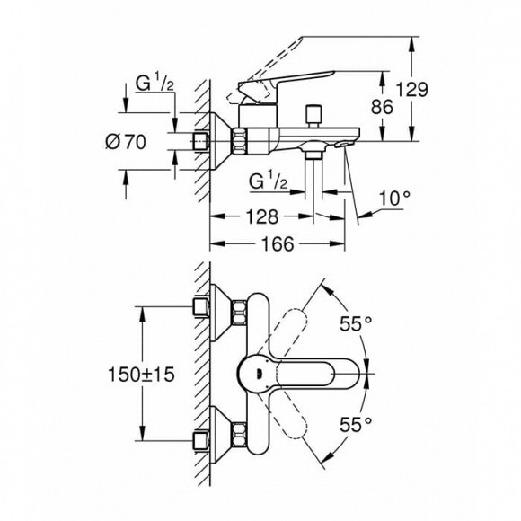 Смеситель для ванны Grohe BauEdge (23605000)