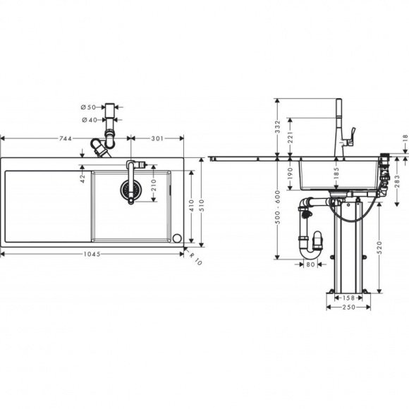 Кухонный комплект мойка со смесителем Hansgrohe C71-F450-02 (43208000)