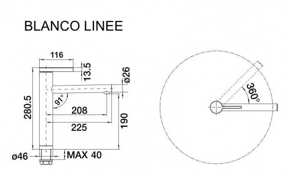 Смеситель кухонный Blanco Linee нержавеющая сталь зеркальная полировка (517595)