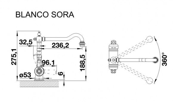 Смеситель кухонный Blanco Sora латунь (520835)