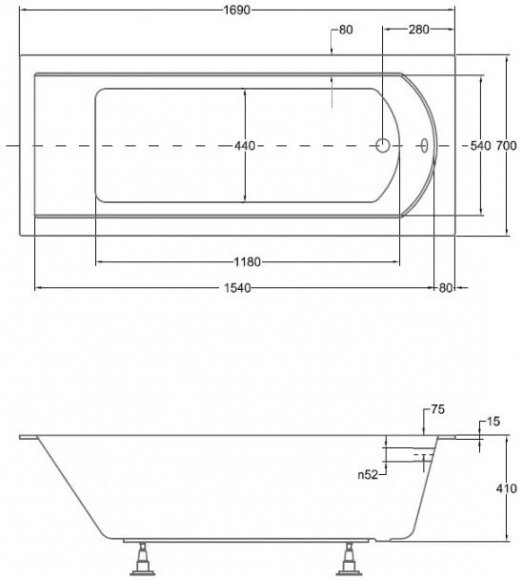 Ванна акриловая Besco SHEA SLIM 170х70 (NAVARA36455)