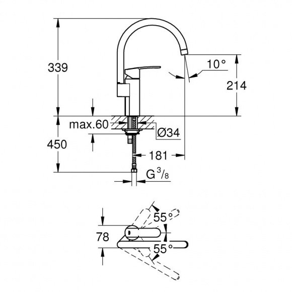 Смеситель кухонный Grohe Wave Cosmopolitan однорычажный, с высоким изливом (32449001)