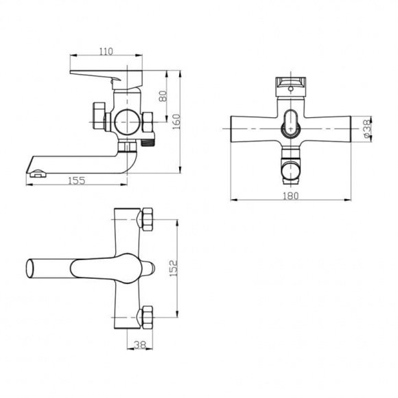 Смеситель для ванны GF Italy /S-02-005BN New  (GFCRMS02005BN)