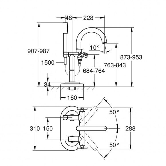 Смеситель для ванны Grohe Atrio напольный (25044000)