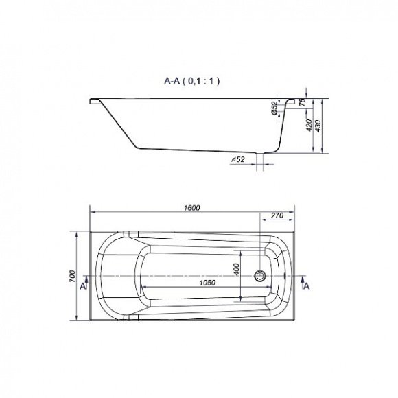 Ванна акриловая Cersanit Nao ABS 160x70 прямоугольная (AZBR1002670032)