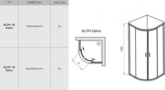 Душевой уголок Ravak Blix 80 см BLCP4-80 Sabina сатин+transparent