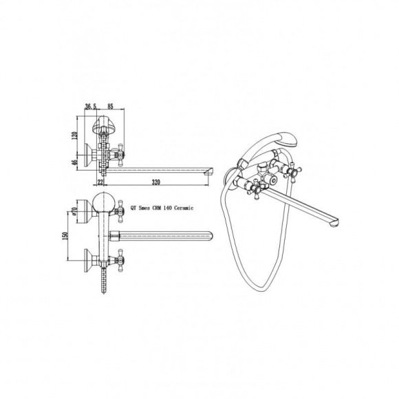 Смеситель для ванны Q-Tap Smes CRM 140  (QTSMECRM140)