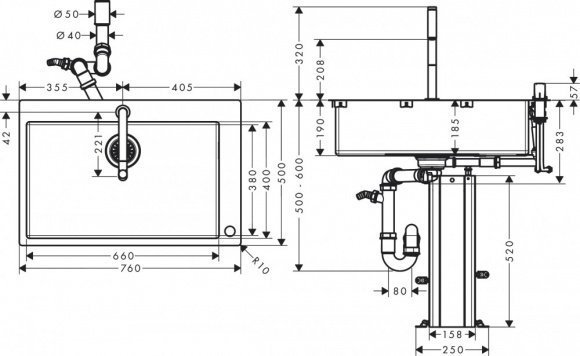 Кухонный комплект мойка со смесителем Hansgrohe C71-F660-08 (43202800)