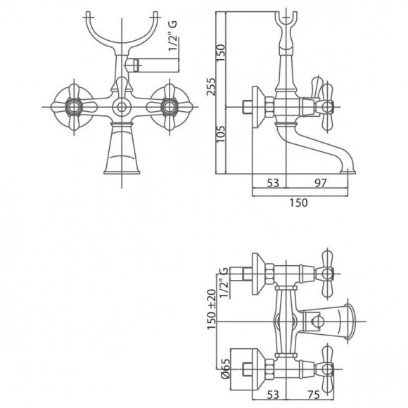 Смеситель для ванны Bianchi Old Fashion (VSCOLF1023OLF00CRM)