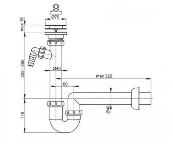 Сифон для кухонной мойки Alcaplast (A810-DN40)