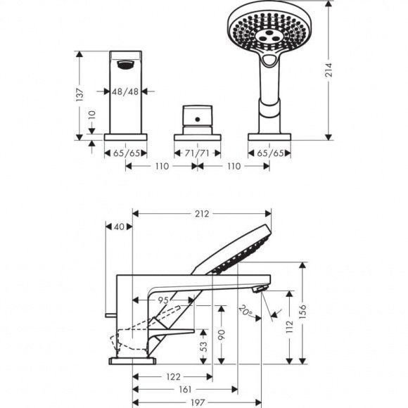 Смеситель для ванны Hansgrohe Metropol на 3 отверстия (74550000)