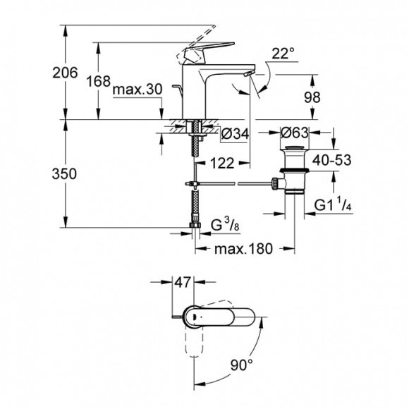 Смеситель для умывальника Grohe Eurosmart Cosmopolitan M-Size, со сливным гарнитуром, хром (2339600E)