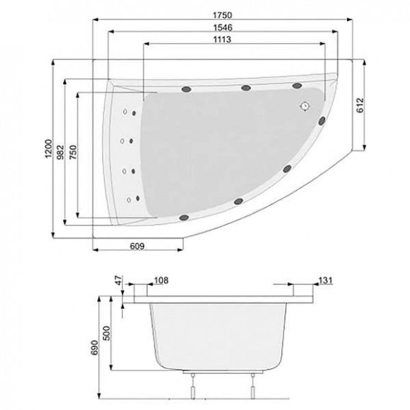 Ванна акриловая Pool Spa Aquamarina 175x120 асимметричная правая + ножки (PWAJ710ZS000000)