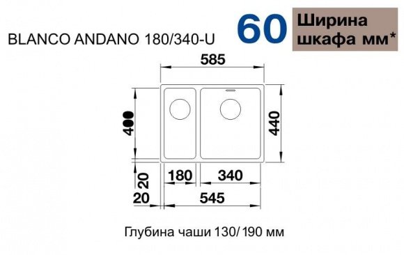 Кухонная мойка Blanco Andano 340/180-U зеркальная полировка правая (522977)