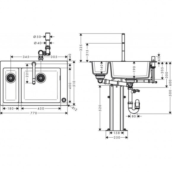 Кухонный комплект мойка со смесителем Hansgrohe C51-F635-09 (43220000)