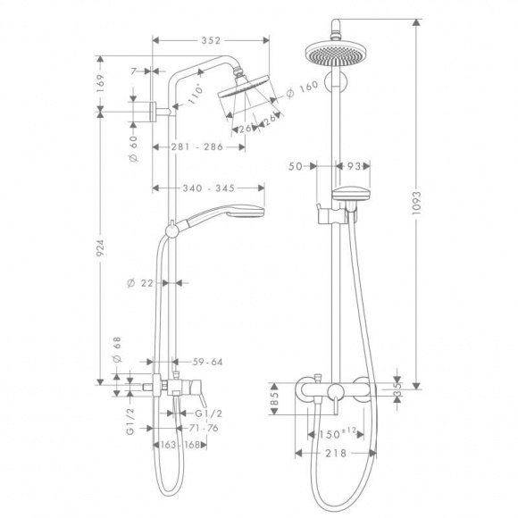 Душевая система Hansgrohe Croma 100 Showerpipe (27154000)