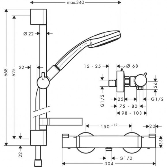 Душевой набор Hansgrohe Croma 100 Vario/Ecostat (27034000)