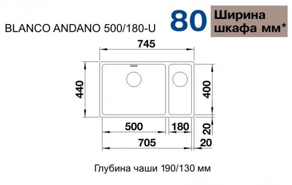 Кухонная мойка Blanco Andano 500/180-U полированная левая (522991)