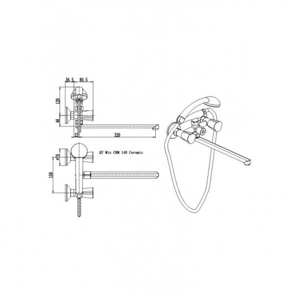 Смеситель для ванны Q-Tap Mix CRM 140  (QTMIXCRM)