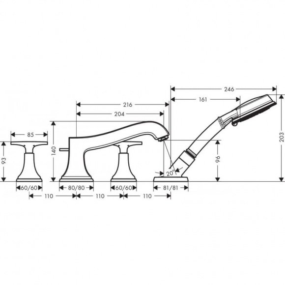 Смеситель для ванны Hansgrohe Metris Classic на 4 отверстия (31449000)