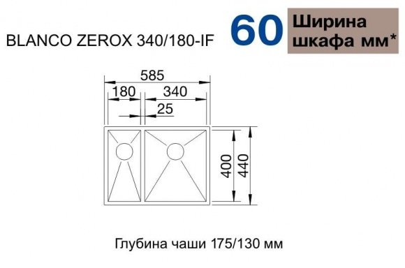 Кухонная мойка Blanco ZeRox 340/180-IF (чаша слева) зеркальная полировка (521611)