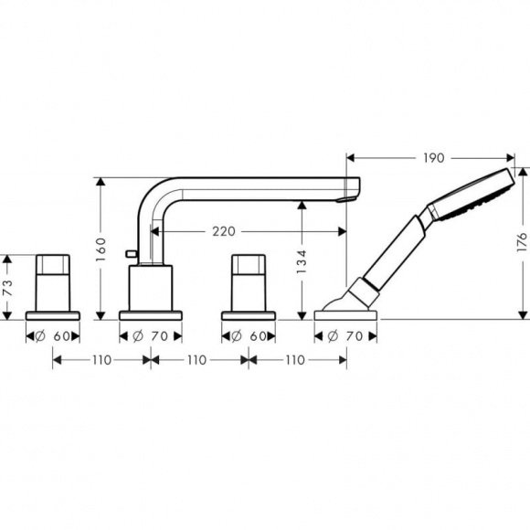 Смеситель для ванны Hansgrohe Metris S на 4 отверстия (31447000)